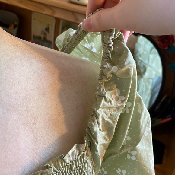 Light Green Floral Midi Peasant Babydoll Dress - Picture 8 of 8